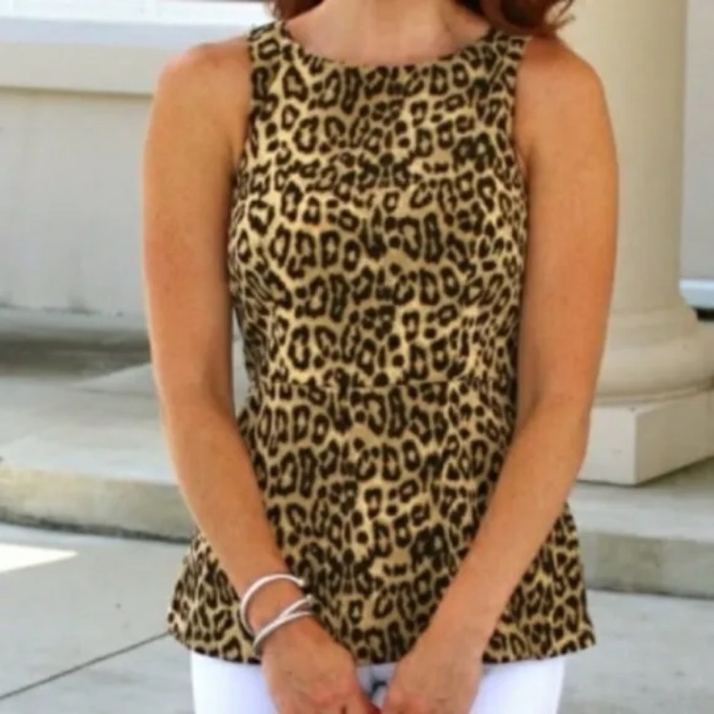 *Banana Republic Leopard Animal Print Sleeveless Peplum Size 4 Blouse #Br